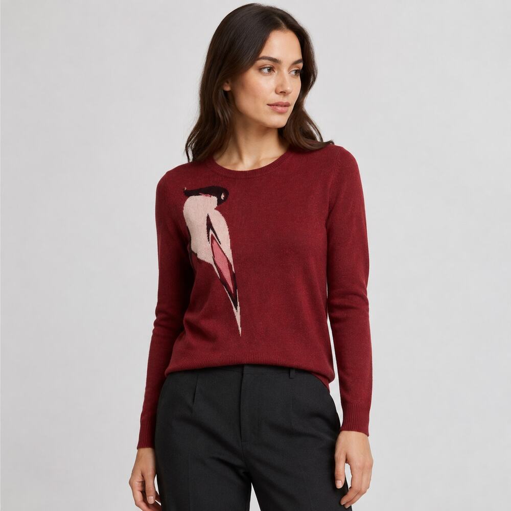 Marc by Marc Jacobs Burgundy Metallic Bird Graphic Knit Sweater M Y2K Designer